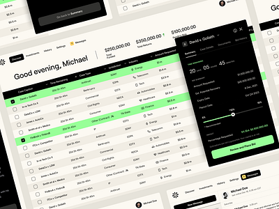 Crowdfunding Litigation - App UI Preview 2022 trend clean crowdfunding dashboard 2022 lawyer litigation minimal responsive saas ui design ux vivid motion web design