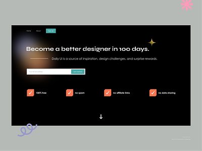 Daily UI #100: Redesign Daily UI Landing Page aurora ui brutalism challenge cta button daily ui 100 dailyui dailyuichallenge day 100 desktop gradient graphic design landing page minimalism orange progress sign up simple clean interface turquoise typography web design