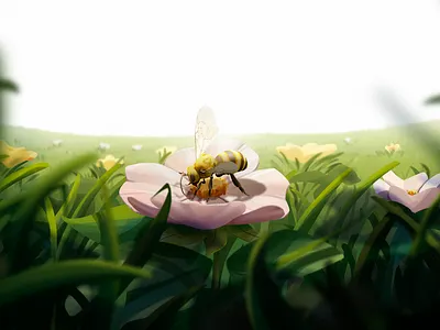 Bee 2d 3d background art bee field flat forest graphic design illustration light logo nature texture vector