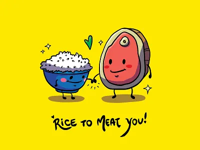 Great pals! cartoon character cute design doodle drawing friends friendship goals illustration meat mix nice to meat you pals rice rice to meat you steak