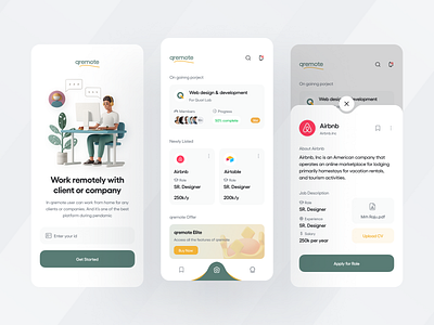qremote mobile app 3d illustration app design application celan freelance icons8 icons8 3d illustration job app job list minimal mobile app design mobile design piqo design remote job remote job app remote work ui ui design user experience user interface
