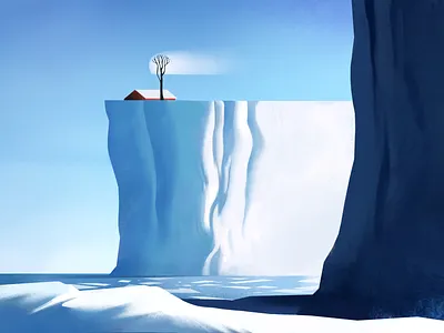 Arctic 2d illustration arctic fireart fireart studio flat home house landscape mountain ocean sea snow tree water