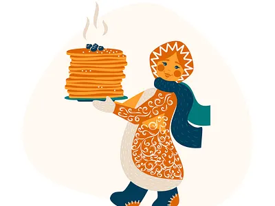 Girl celebration character design fest flat girl illustration ornament pancakes shrovetide slavic vector woman