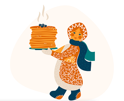 Girl celebration character design fest flat girl illustration ornament pancakes shrovetide slavic vector woman