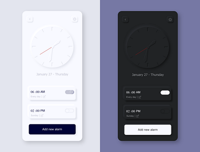 Clock app (alarm)- neumorphism alarm alarm application app app design application clock clock app neomorphism design neumorphism top design ui ui design ui ux ux