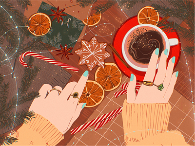 christmas mood branding christmas christmas tree cinnamon coffee cookies decorations fragrance garland graphic design illustration jewellery leaves mood new year new year tree orange spices tea
