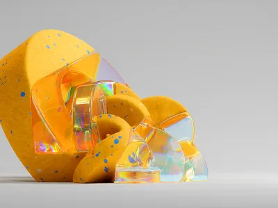 Organic 3d art design glass illustration yellow