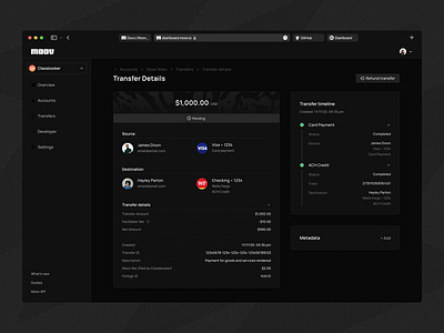 Moov's - Transfer details view alden spence dashboard design figma fintech mobile money moov product transfer ui ux web