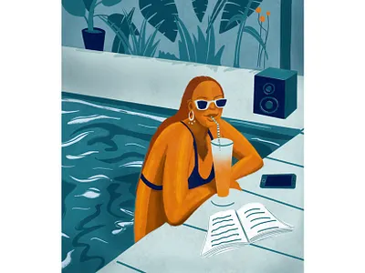 Poolside advertising illlustration blue character character design color palette complementary colors design flat illustration girl illustration graphic design illustration illustration shot illustrations orange packaging illustration poolside portrait procreate summer summer fun
