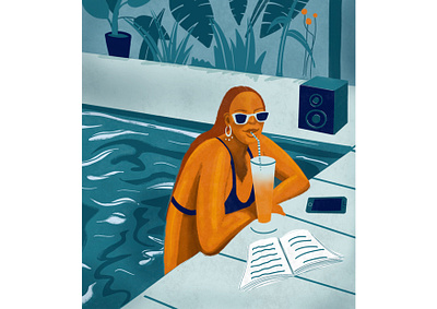 Poolside advertising illlustration blue character character design color palette complementary colors design flat illustration girl illustration graphic design illustration illustration shot illustrations orange packaging illustration poolside portrait procreate summer summer fun