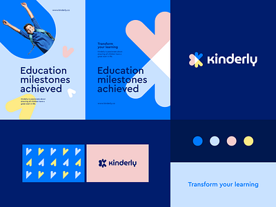 Kinderly - Visual identity system abstract branding care children clever coroporate education finance fun geomtery heart k kids learning letter logo love playful school vibrant