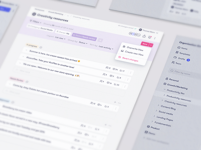 Create / Overwrite View board cards collaboration complete dashboard filter group in progress list view needs review overwrite project manager property sidebar status ui view