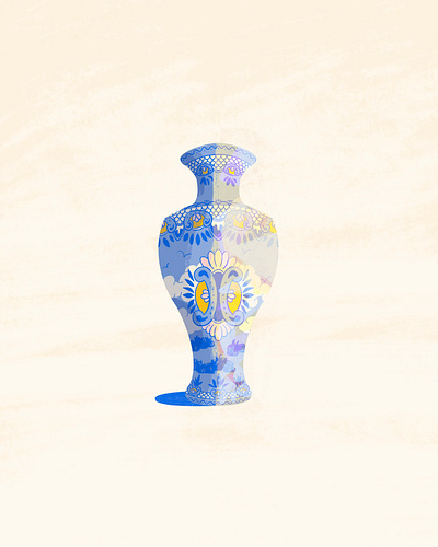 A Vase birds blue clouds flower grass illustration lighting effect nature pattern portugese procreate vase