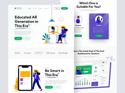 Smartings🎓 • E-Learn Landing Page branding college design e learning green guru high school landing page learning minimal purple school student study teacher ui university ux web design