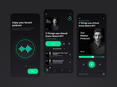 Podcasty - Podcast App android app audio clean dark dark mode ios minimal mobile music app nft podcast podcasting radio ui