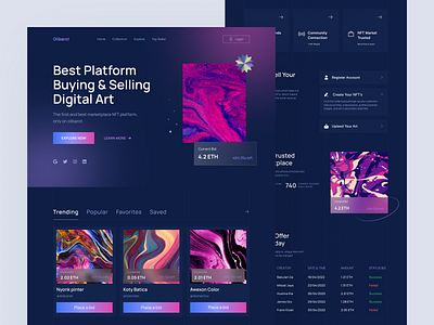 Olibarot - NFT Marketplace Landing Page app clean darkmode design nft nft landing page nft marketplace nft marketplace landing page nft website ui ui design uiux ux web website darkmode