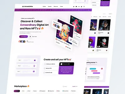 GreatSite - NFTs Marketplace 🔥 clean crypto design exploration header exploration landing page landingpage meme metaverse nft nfts simple ui uidesign uiux uxdesign website