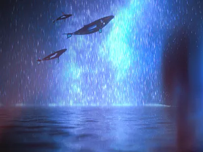 Stellar Humpbacks 3d blue cgi cinema4d cosmic illustration redshift rendered space stars surreal water whales