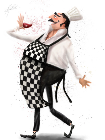 Happy chef 2d characterdesign chef drink elenaivanpapadopoulou illustration wine