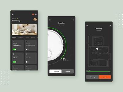 Vacuum Hub animation clean control dark mode devices home hub minimalist smart smartapp smarthome ui ux vacuum vacuum hub