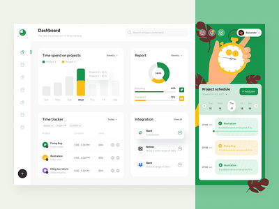 Time tracker Dashboard - Ofspace interface landing page minimal web project schedule task management time tracker timer tracking ui ui design user experience web web design webdesign website