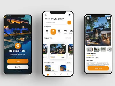 Booking Hotel App app authentication booking app booking hotel branding design home page hotel hotel booking login minimal onboarding reserved signin signup ui uidesign uiuxdesign ux