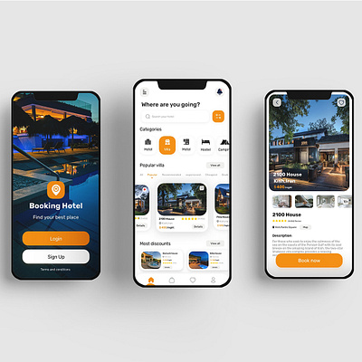 Booking Hotel App app authentication booking app booking hotel branding design home page hotel hotel booking login minimal onboarding reserved signin signup ui uidesign uiuxdesign ux