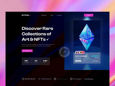 NFTPOOL - NFT Marketplace Header binance bitcoin blockchain coin creative crypto crypto art crypto website defi design landingdesign minimal nft nft marketplace token trade ui uidesign web web design