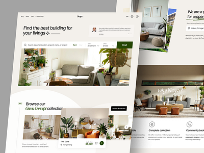 Noya – Landing Page for Property Service architecture branding card design clean concept design editorial furniture interior design investment layout minimalist property saas ui uiux warm web design website design wordpress