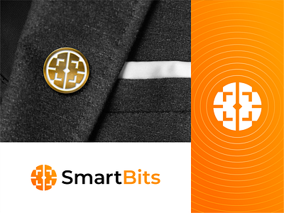 SmartBits arrows brain branding it logo pixel sign