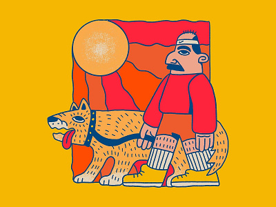 Mann und Hund badge branding design dog exercise graphic design illustration summer warm warm colors