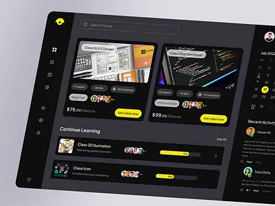Belajaran - E Course Dasboard - Dark Mode dark mode dasboard design e course e course dasboard muhammad zaini ui ux website