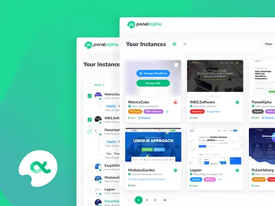 PanelAlpha - WordPress Automation Redefined - Desktop View WHMCS badges checkbox desktop app figma hosting instances labels lagom list manage panelalpha preview sort table whmcs wordpress