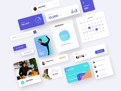 UI Components 17seven application calendar cards components design fitness fitness app graph kit minimal ui ui components ui design ui kit uidesign userinterface web app widgets