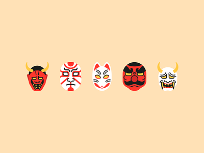 Japanese masks icons demon design devil fox icon icons illustration japan japanese japanese mask japanese masks mask masks minimal minimalism minimalist vector