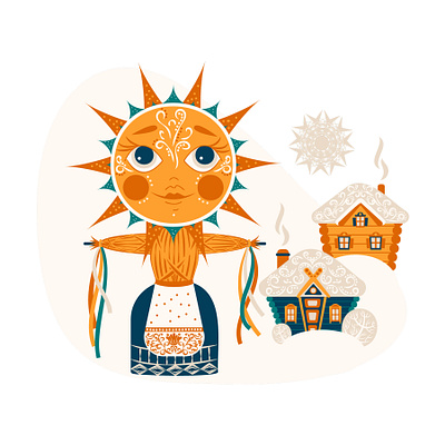 Shrovetide carnival character flat illustration maslenitsa scarecrow shrovetide vector