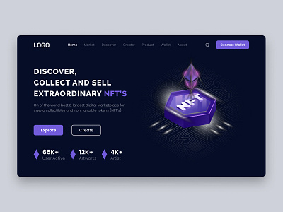 NFT Landing Page Website Marketplace animation art bitcoin blockchain crypto cryptoart cryptocurrency dark ethereum modern nft nft landing page nft marketplace nft website nft website design nfts token ui ui design ux design