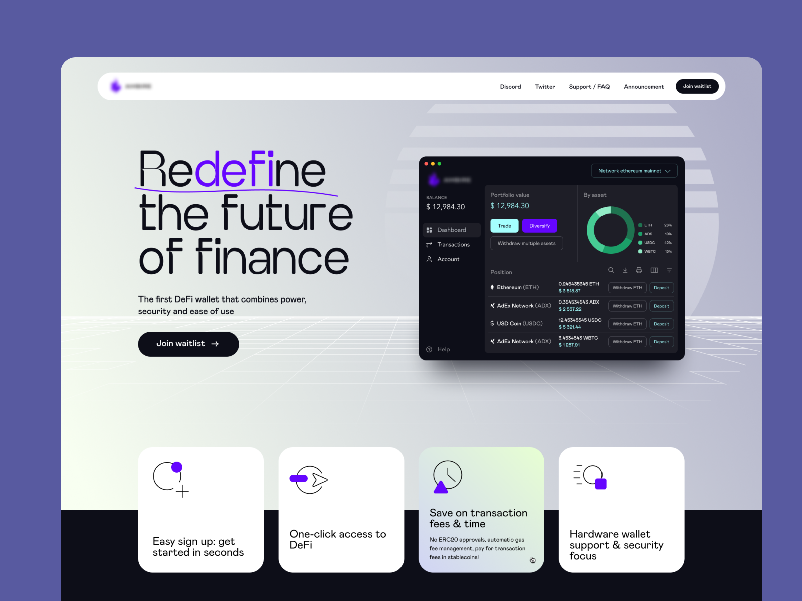 Example of DeFi landing page concept