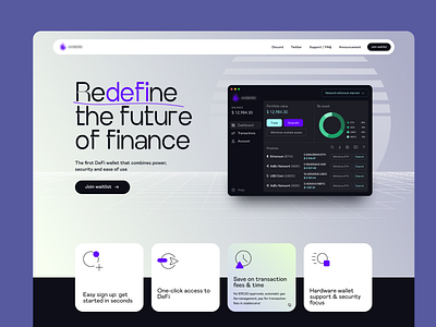 DeFi landing page concept bitcoin blockchain clean crypto dark defi design ethereum exchange investment landing page modern nft product design ui ux wallet web design web3 website