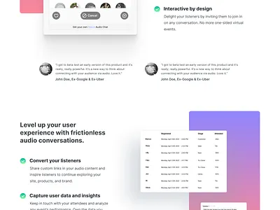 Audio Chat Product Landing Page Design copywriting design ui ui design user experience ux ux design visual design website