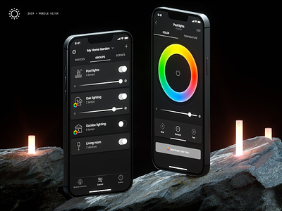 Smart Lighting App — UI/UX Design 3d 3d mockup app dark interaction iot light lighting mobile app render smart home smart light ui ux