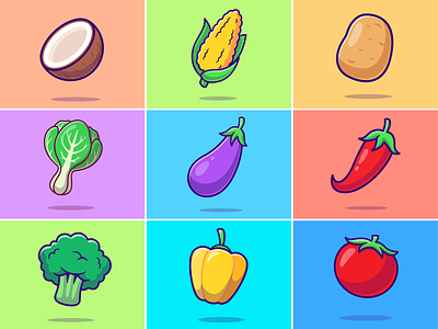 Vegetables🌽🍆🌶️ chilli coconut cooking corn cute eating food fresh healthy icon illustration juice logo meal salad snack tomato vegetables vegetarian veggies