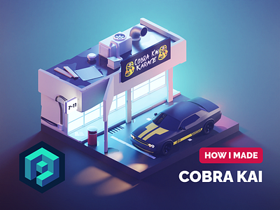 Cobra Kai Tutorial 3d blender car cobra kai diorama illustration isometric lowpoly render tutorial