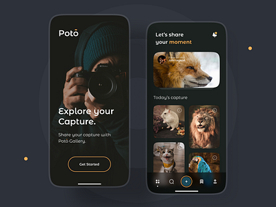 Photo Gallery App app camera camera app capture clean dark dark ui design gallery interface minimal mobile mobile app photo photo app photography stock photos stocks ui ux