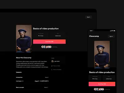 Classcamp creator landing page - darkmode app clean creators dark darkmode interface landing page startup ui web design webapp