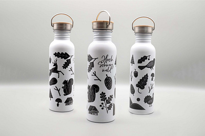 Forest themed bottle design black and white illustration design digital illustration graphic design illustration nature illustration product design vector graphics