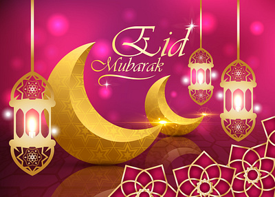 Eid Mubarak 3d background beautiful card crescent design eid eid al fitr festival gift greeting happy lamp lantern moon mubarak poster realistic vector wishes