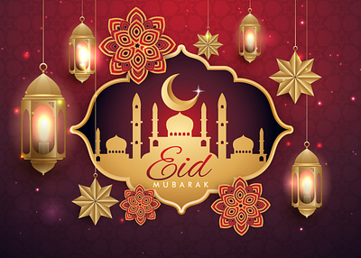 Eid Mubarak 3d background beautiful card design eid eid al adha eid al fitr festival gift greeting happy illustration mosque mubarak poster realistic template vector wishes