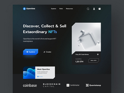 OpenSea Landing Page Redesign - Hero Section blockchain clean cryptocurrency dark design gradient hero section landing page minimal modern nft nft web nft website opensea opensea redesign redesign ui web web design website