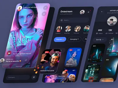 stream platform mobile app 🔥 app application card clean dark explore game gamer live live app live application mobile profile stream streamer streaming trend twitch ui youtube